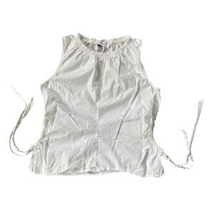 GREYLIN Monti Elegant White Side Ties Cotton Poplin Sleeveless Tank Top Shirt S